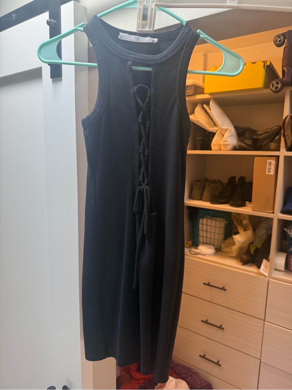 Emma & Sam Black Lace-Up Front Mini Dress